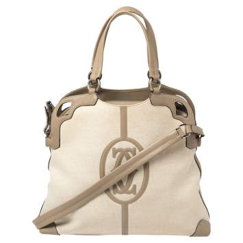 Pre Owned Cartier Beige/White Canvas and Leather Marcello De Cartier Satchel