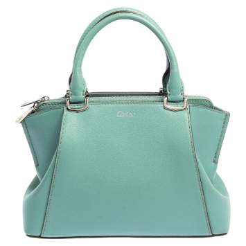 Pre Owned Cartier Aqua Green Leather Mini C de Cartier Satchel
