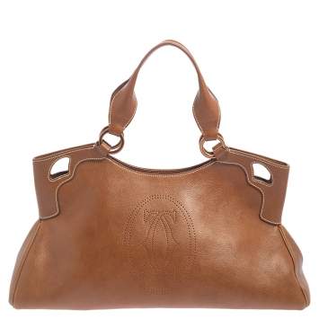 Pre Owned Cartier Tan Leather Medium Marcello de Cartier Bag