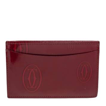 Pre Owned Cartier Maroon Patent Leather Happy Birthday Card Holder