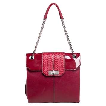 Pre Owned Cartier Burgundy Patent Leather/Suede and Python Classic Feminine Line Chain Bag