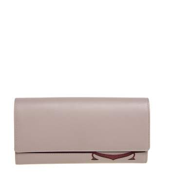 Pre Owned Cartier Taupe/Maroon Leather Flap Continental Wallet