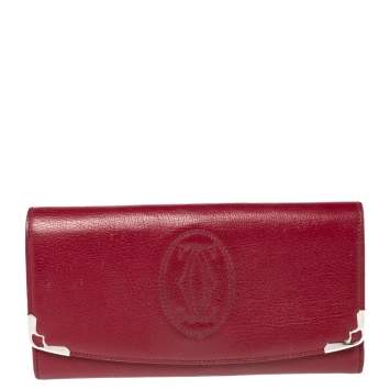 Pre Owned Cartier Burgundy Leather Marcello de Cartier Flap Wallet
