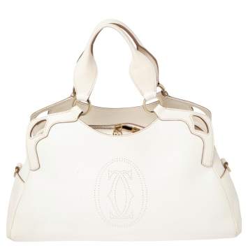 Pre Owned Cartier White Leather Medium Marcello de Cartier Bag