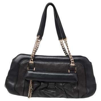 Pre Owned Cartier Black Leather La Dona Chain Link Satchel