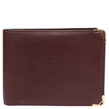 Pre Owned Cartier Maroon Leather Must De Cartier Bifold Wallet