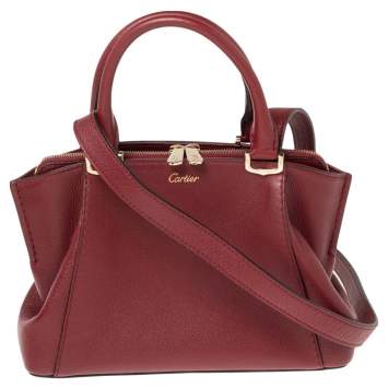 Pre Owned Cartier Maroon Leather Mini C de Cartier Satchel