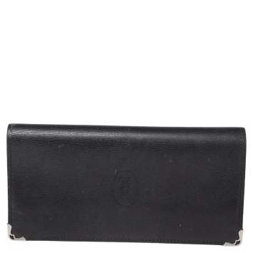 Pre Owned Cartier Black Leather Must De Cartier Zipped International Wallet