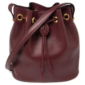 Pre Owned Cartier Burgundy Leather Bucket Bag