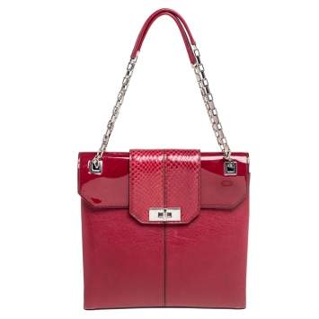 Pre Owned Cartier Red Patent Leather/Suede and Python Classic Feminine Line Chain Bag