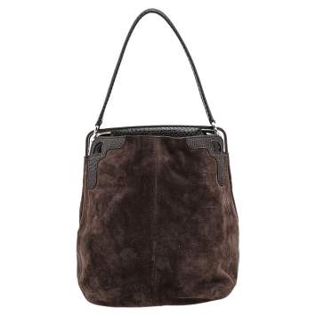 Pre Owned Cartier Brown Suede and Python Marcello de Cartier Hobo