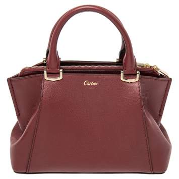 Pre Owned Cartier Dark Red Leather Mini C de Cartier Satchel