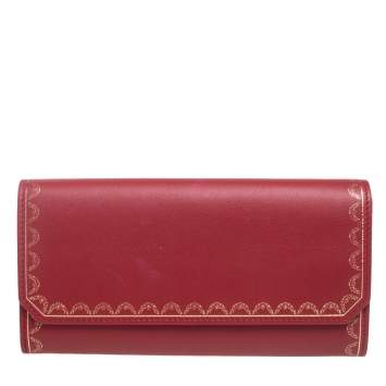 Pre Owned Cartier Red Leather Guirlande de Cartier Continental Wallet