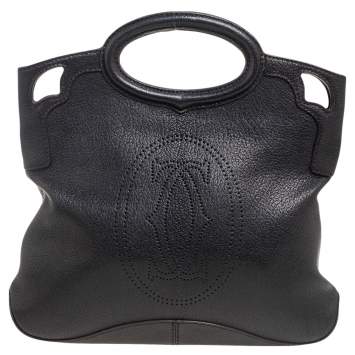 Pre Owned Cartier Black Leather Marcello De Cartier Foldover Clutch