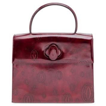 Pre Owned Cartier Burgundy Patent Leather Happy Birthday Top Handle Bag
