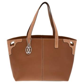 Pre Owned Cartier Brown Leather And Python Marcello de Cartier Tote