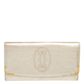 Pre Owned Cartier Gold Leather Must de Cartier Continental Wallet