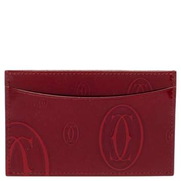 Pre Owned Cartier Red Patent Leather Happy Birthday Card Holder