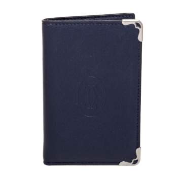 Pre Owned Cartier Blue Leather Must De Cartier Card Holder