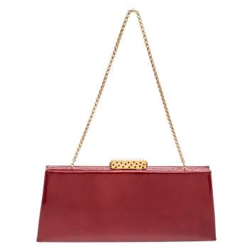 Pre Owned Cartier Red Patent Leather Frame Chain Clutch