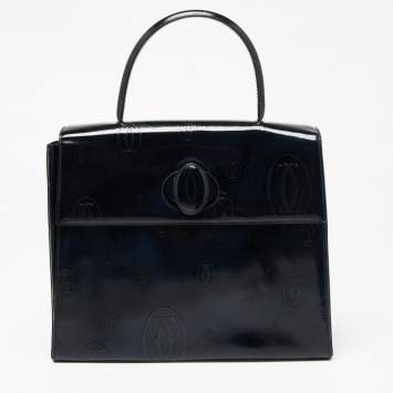 Pre Owned Cartier Navy Blue Patent Leather Happy Birthday Top Handle Bag