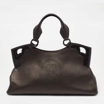 Pre Owned Cartier Black/Metallic Graphite Karung And Leather Medium Marcello de Cartier Bag