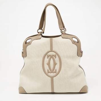 Pre Owned Cartier Taupe Grey Canvas and Leather Marcello de Cartier Bag