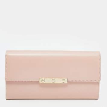 Pre Owned Cartier Pink Leather Love Flap Continental Wallet