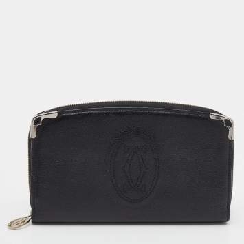 Pre Owned Cartier Black Leather Marcello de Cartier International Zip Around Wallet