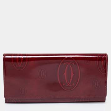 Pre Owned Cartier Red Patent Leather Happy Birthday Continental Wallet