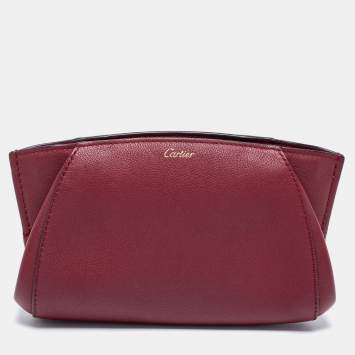 Pre Owned Cartier Burgundy Leather C De Cartier Clutch