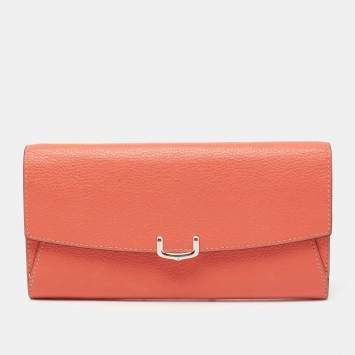 Pre Owned Cartier Orange Leather C De Cartier Continental Wallet