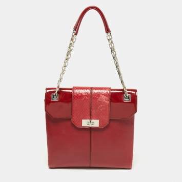 Pre Owned Cartier Red Leather/Patent Leather and Python Classic Feminine Line Chain Bag
