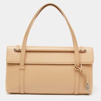 Pre Owned Cartier Beige Leather Cabochon Flap Shoulder Bag