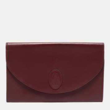 Pre Owned Cartier Burgundy Leather Vintage Les Must de Cartier Clutch
