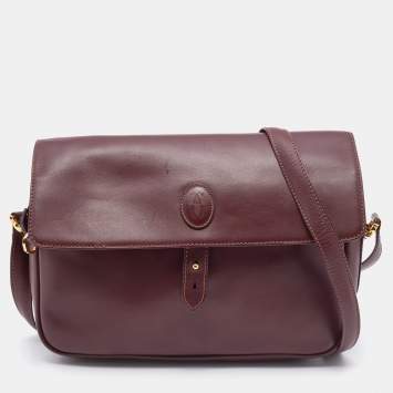 Pre Owned Cartier Burgundy Leather Must de Cartier Shoulder Bag