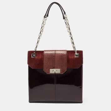Pre Owned Cartier Dark Brown Patent Leather And Suede Classic Feminine Line Chain Bag