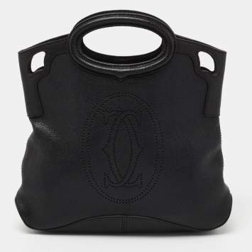 Pre Owned Cartier Black Leather Marcello De Cartier Foldover Clutch