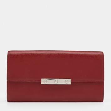 Pre Owned Cartier Red Leather Love Flap Continental Wallet