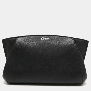 Pre Owned Cartier Black Leather C De Cartier Clutch
