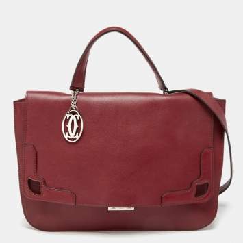 Pre Owned Cartier Burgundy Leather and Suede Marcello De Cartier Flap Top Handle Bag