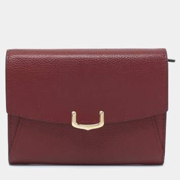 Pre Owned Cartier Maroon Red Leather C De Cartier Compact Wallet