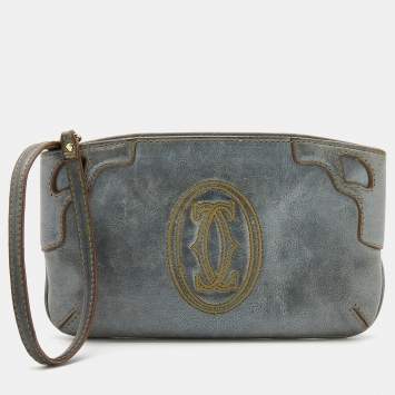 Pre Owned Cartier Grey Leather Marcello de Cartier Wristlet Clutch