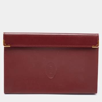Pre Owned Cartier Burgundy Leather Must De Cartier Pouch