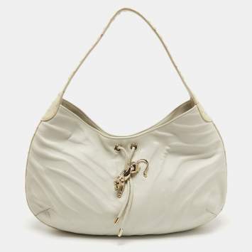 Pre Owned Cartier Off White Leather and Ostrich Panthere Hobo 