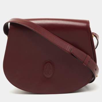 Pre Owned Cartier Burgundy Leather Must de Cartier Saddle Bag