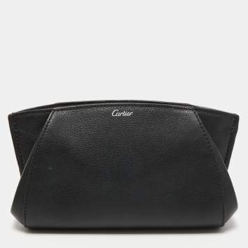 Pre Owned Cartier Black Leather C De Cartier Clutch