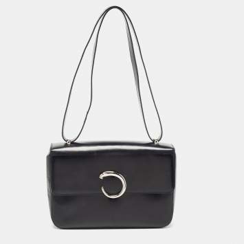 Pre Owned Cartier Black Glossy Leather Panthere Shoulder Bag