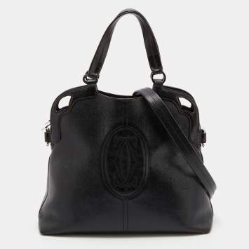 Pre Owned Cartier Black Leather Marcello de Cartier Top Handle Bag