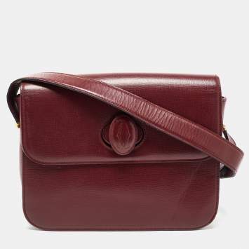 Pre Owned Cartier Burgundy Leather Must De Cartier Shoulder Bag